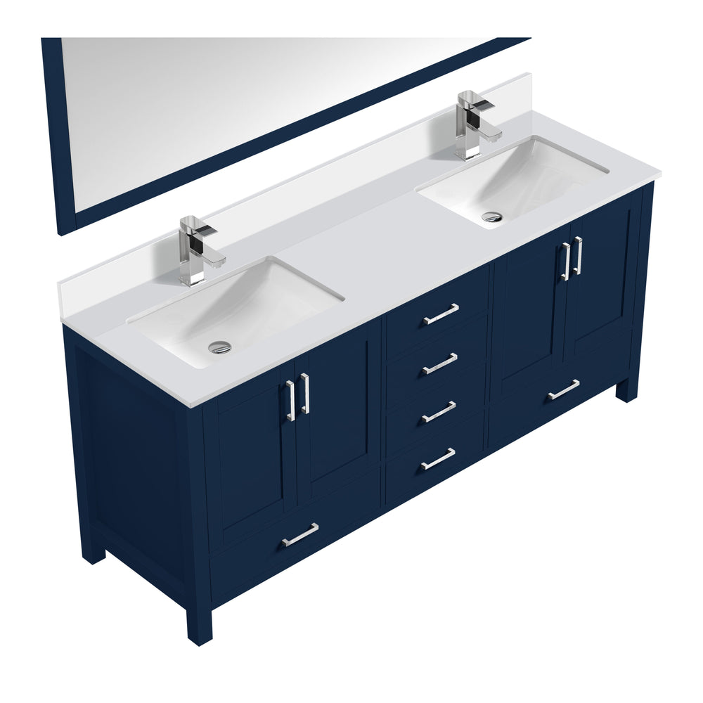 English Elm Navy Blue Double Bath Vanity 80" W x 22" D with Cultured Marble Top, Chrome Faucet & 30" Mirror B2731S01112