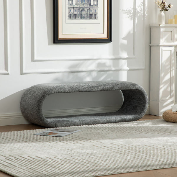 English Elm 52.17"wide Chenille Upholstered Storage Bench Soft Foam Seat Iron Wood Frame Entryway Gray W3189P422401
