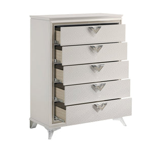 English Elm Antique White Gold Five Drawer Chest Embossed Glam Bedroom Storage Dresser B011P270970