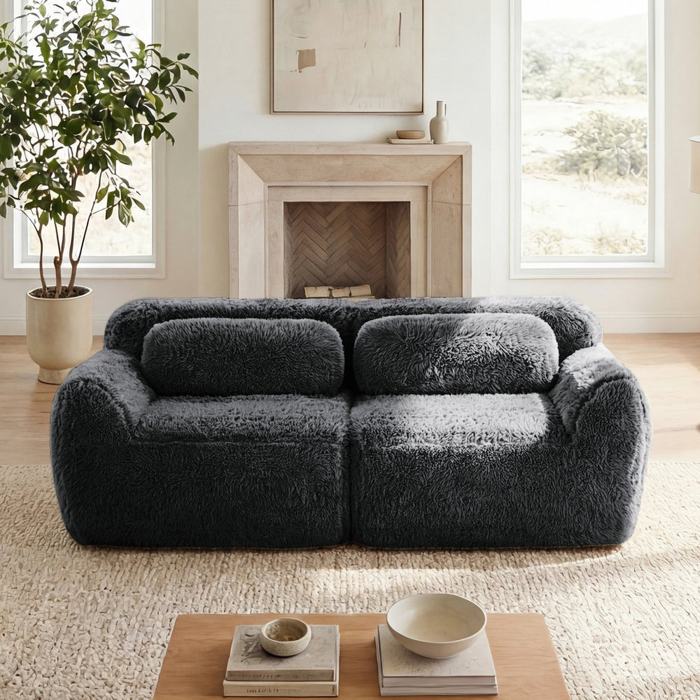 English Elm 2-seater Modular Cloud Sofa Plush Fluffy Sectional with Pillows for Living Room Dark Grey W714P380187
