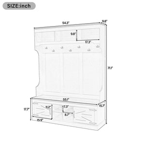 English Elm Vibe Haus Farmhouse Hall Tree with Bench Shoe Storage Hooks and Open Cubbies N724P380402K