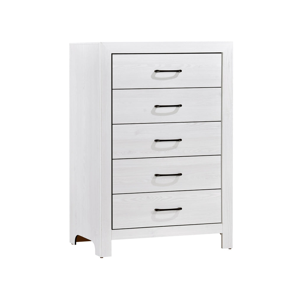 English Elm White 5-Drawer Bedroom Chest with Black Metal Hardware, White 3D Paper Veneer, No Assembly Needed B011P347296