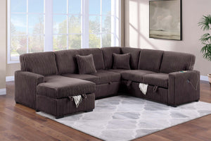 English Elm Chocolate Corduroy Modular Sectional with Storage Sleeper Usb Port and Reversible Chaise Chocolate B011S02156