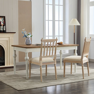 English Elm Antique Linen Upholstered Dining Chairs Set of 2 — Soft Sponge Cushions, Slatted Back, Sturdy Legs (2) W1622P234025