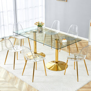 English Elm Table and Chair Set Tempered Glass Top with Acrylic Seats and Gold Leg Dining for Six W1151S04558