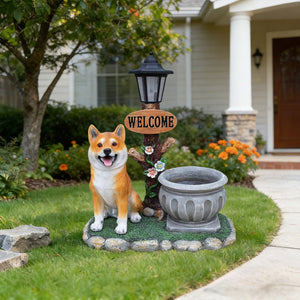 English Elm Sitting Corgi Resin Planter Sculpture Whimsical Porch Garden Decor with Succulent Cavity W5398P464247