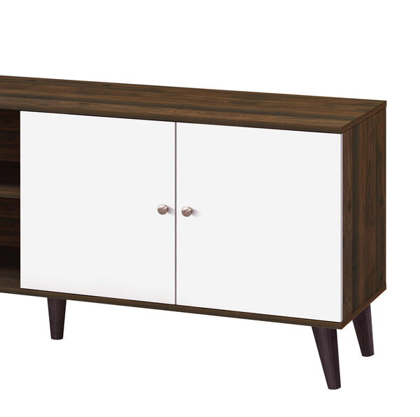 English Elm Amidon Mid-century Modern Tv Stand with Splayed Legs Open Shelf and Cabinet Walnut White+Walnut B2735P297796