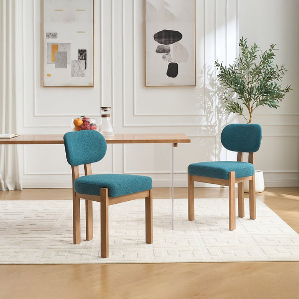 English Elm Wooden Wingback Dining Chairs Chenille Upholstered Farmhouse Set for Kitchen Comfort Teal W3244P316082