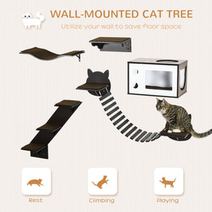 English Elm Pawhut Modular Wall Mounted Cat Tree with Condo Curved Perch Bridge and Solid Wood Frame W2225P217054