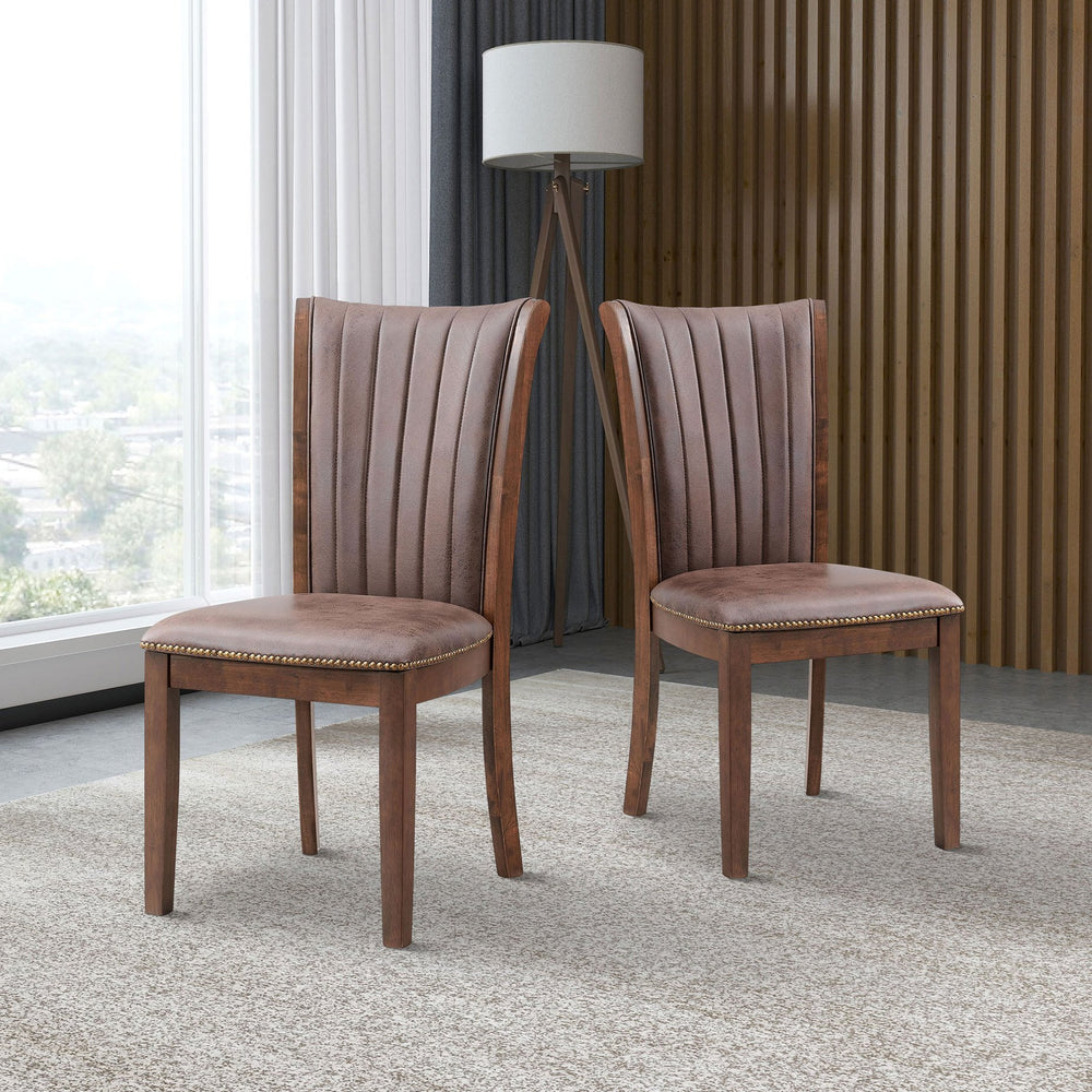 English Elm Wooden Rubberwood Dining Chairs Set of 2 Open Back Upholstered Mid Century Kitchen Seats W2582P188342