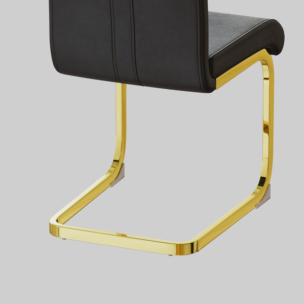 English Elm Modern Black Faux Leather High Back Dining Chair Set with Gold Plated Metal Legs W3732P386859