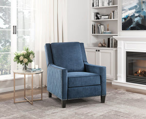 English Elm Modern Reclining Chair with Textured Upholstery, Nailhead Trim & Solid Wood Frame for Living Rooms Blue 30.75 L x 34 W x 27.25 H B011P190688