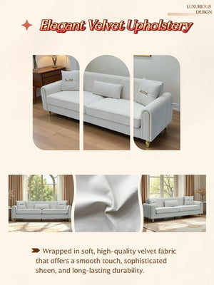 English Elm FX-P11-CW Modern 87.4" 3-Seater Sofa Upholstered Plush Fabric, Pocket Springs, Foam, Metal Legs W576P360570