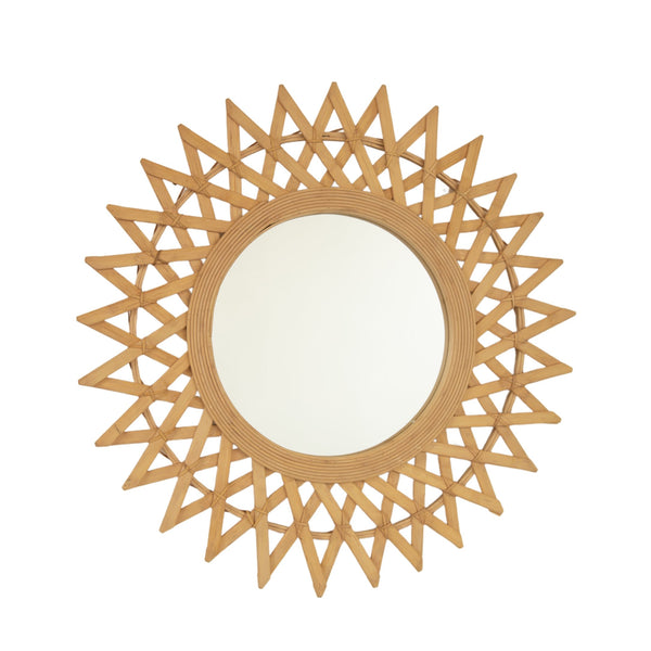 English Elm 24'' Solana Mirror - Handcrafted Bamboo & Hemp Wall Mirror with Radiant Sunburst Diamond Motif for Elegant Rooms Silver W2615P346486