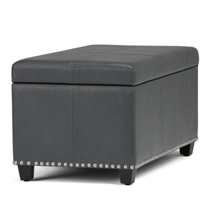 English Elm Amelia Storage Ottoman Bench with Hidden Compartment, Nailhead Trim, Stitched Faux Leather Seat Dark Gray B136P159108