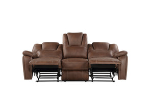English Elm Steve Silver - Katrine 3-Piece Living Room Set with Faux-Leather Baseball Stitching, Padded Headrests & Recline Dark Brown B081S00237