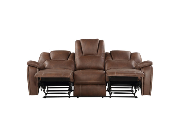 English Elm Steve Silver - Katrine 3-Piece Living Room Set with Faux-Leather Baseball Stitching, Padded Headrests & Recline Dark Brown B081S00237
