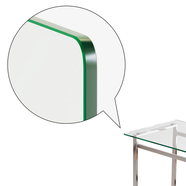 English Elm 51" Modern Minimalist Rectangular Glass Dining Table for 4-6, 8mm Tempered Top with Chrome Legs, Sleek Desk W3732P369039