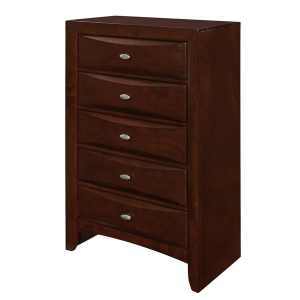 English Elm LUCILLE Spacious Chest of Drawers with Chambered Fronts and Solid Wood Construction, Sleek Tone Finish Walnut Brown 33.5 L x 18.94 W x 51.06 H B201P294794