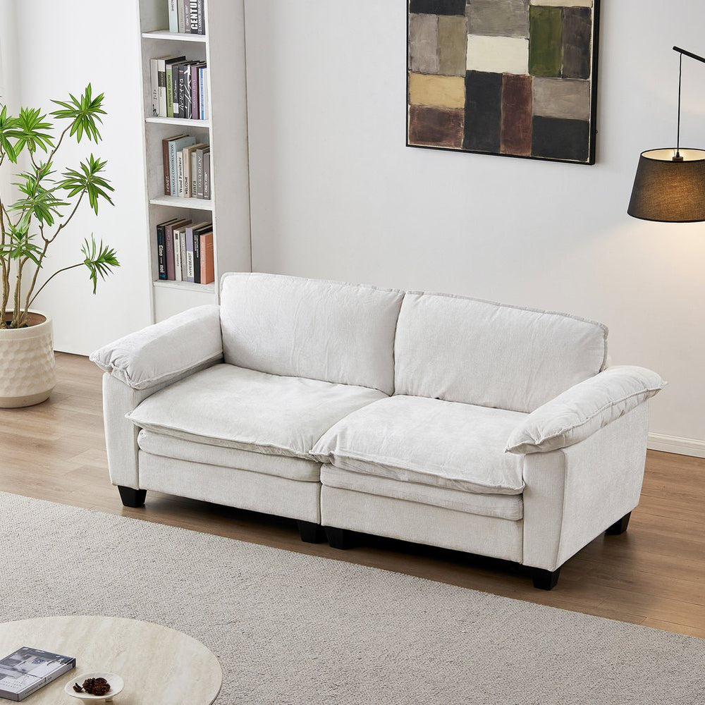 English Elm Living Room Chenille Loveseat with Pocket Coil Cushions and Washable Covers Seats Two Beige W1097S00233