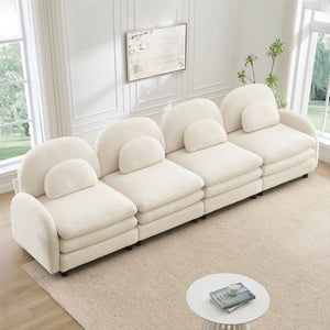 English Elm Teddy Fleece Modular Cloud Sofa Four Seat Curved Sculptural Design for Modern Living Rooms Beige White W5656S00085