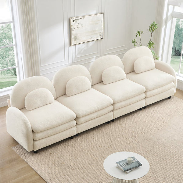 English Elm Teddy Fleece Modular Cloud Sofa Four Seat Curved Sculptural Design for Modern Living Rooms Beige White W5656S00085