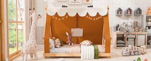 English Elm Twin Cabin Bed with Detachable Tent Skylight and Woodland Deer Antler Accents Brown N708P356716D