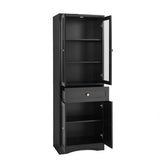 English Elm Tall Bathroom Storage Cabinet, Cabinet With Four Doors and Drawers, Adjustable Shelf, Mdf Board, Black