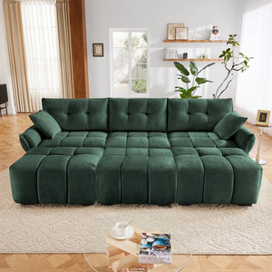 English Elm 3-Seater Sofa Set With 3 Ottomans & Pillows, Elegant Green Chenille, Durable Wood Frame, Versatile Comfort W714S01163