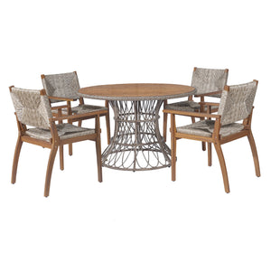 English Elm Durable Outdoor Dining Chairs Acacia Wood Handwoven Wicker Patio Set of Two Brown N770P345267D
