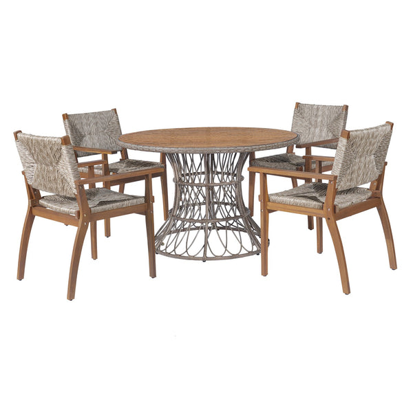English Elm Durable Outdoor Dining Chairs Acacia Wood Handwoven Wicker Patio Set of Two Brown N770P345267D