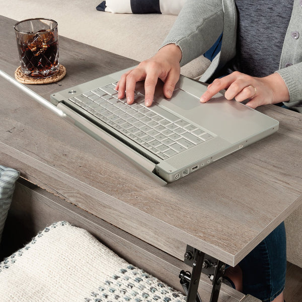 English Elm Lift-Top Coffee Table With Versatile Storage & Stylish Brown Finish For Modern Living Spaces B356P367796