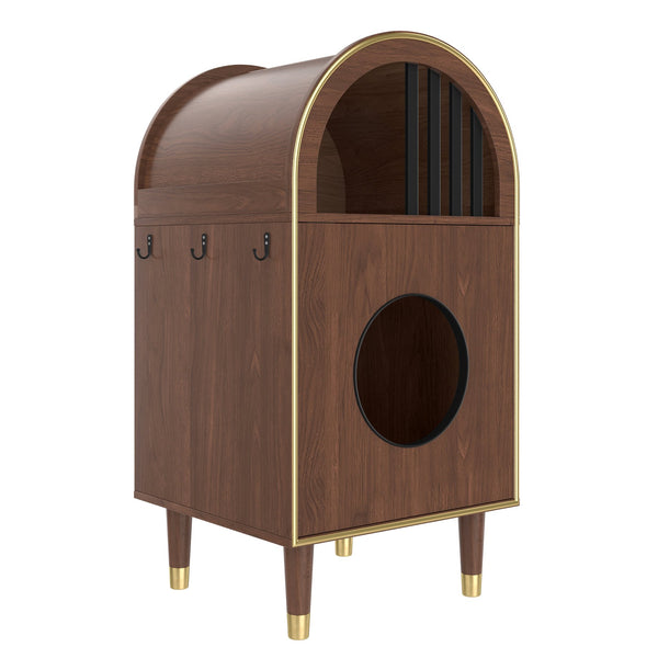English Elm Cat Litter Box Enclosure Two Level Mdf Condo with Wood Grain Modern Espresso Finish N704P380552P