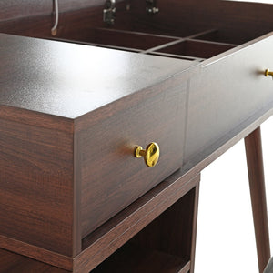 English Elm 3-in-1 Vanity Desk with LED Flip Mirror, Compact Makeup/Dressing Table with Storage Drawers & Stool Walnut N844P291656W
