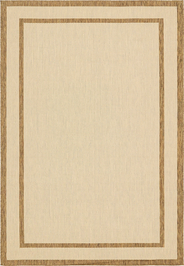 Unique Loom Outdoor Border Border Machine Made Border Rug Beige, Beige/Brown 6' 1" x 9' 0"