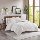 Madison Park Pacey Shabby Chic 3 Piece Tufted Cotton Chenille Geometric Duvet Cover Set MP12-5992 Off-White