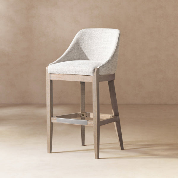 English Elm Jennifer Taylor Home - Newport 30.5" Coastal Curved Back Barstool Gray Upholstered Counter Height Rustic Poplar Finish Chic Comfort B2719P391775