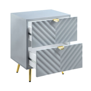 English Elm Gaines Modern Gray High Gloss Nightstand with 2 Drawers, Metal Legs, 66lb Top Capacity, KD Finish B2726P277291