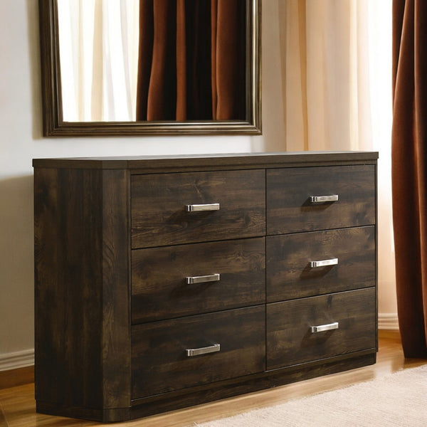 English Elm Elettra Rustic Finish Dresser with 6 Smooth-Glide Drawers, Brushed Nickel Handles, Dust-Proof Design Walnut 62 L x 19 W x 44 H B2726P261232
