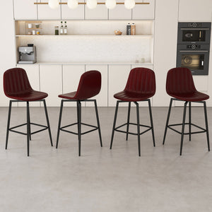 English Elm Modern Bar Stools 360° Swivel PU Seats with Back, Metal Legs, 25.6" Counter Height, Dark Brown Set of 2 W2699P358874