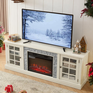 English Elm 70" Modern TV Stand with 23" Electric Fireplace, Faux Stone Mantel, Ample Storage & Cable Management White W2275S00022