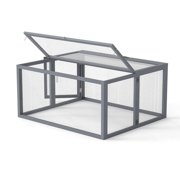 English Elm Folding Rabbit Hutch Fir Wood Galvanized Mesh Outdoor Enclosure with Secure Access W2181P363010