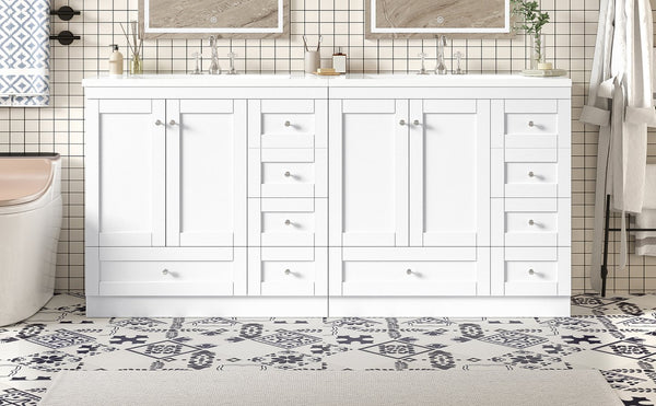 English Elm 72-inch Shaker Double Sink Freestanding Vanity with Resin Basins and Soft Close Storage N729P000010K-2