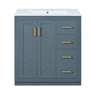 English Elm 60'' Bathroom Vanity Set With Ceramic Sink - Stylish Solid Wood Frame, Soft-Closing Drawers & Doors N710SS00001C