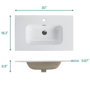 English Elm BB09-30-311, Glossy White Ceramic Integrated Basin with Rounded Edges, Easy-Clean Stain-Resistant Finish W1865P242293