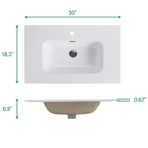 English Elm Tia 30" Glossy White Floating Bathroom Vanity With Ceramic Sink & Double Drawers For Modern Spaces W1865S00104-GIGA