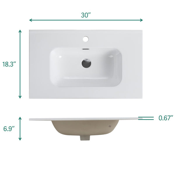 English Elm Wall Mount 30" Walnut Bathroom Vanity With Ceramic Sink & Storage – Modern Floating Design, Pre-Assembled W1865S00106-GIGA