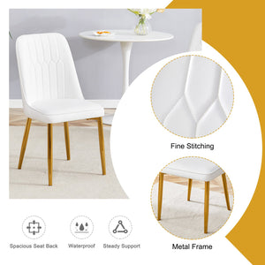 English Elm 4 Modern Dining Chairs White Gold PU Cushioned Seats Ergonomic Curved Back Metal Legs, Anti-Slip Pads W1512P399723