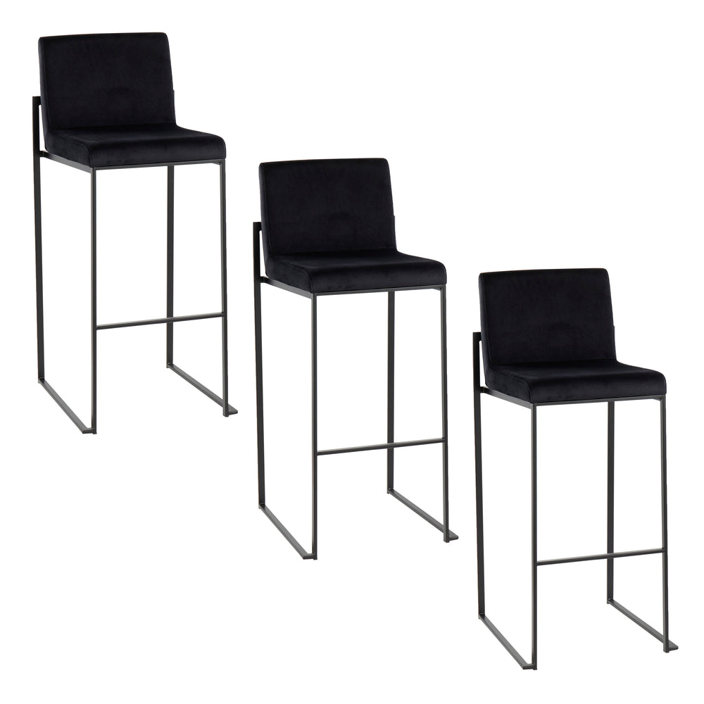English Elm Fuji 30" Luxe High Back Velvet Barstools Set Of 3 - Contemporary Black Steel Frame For Modern Living B202P222213