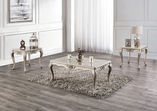 English Elm Traditional Coffee Table With Cabriole Legs, Ornate Carvings & Elegant Champagne Finish - Solid Wood B2741P361130-GIGA